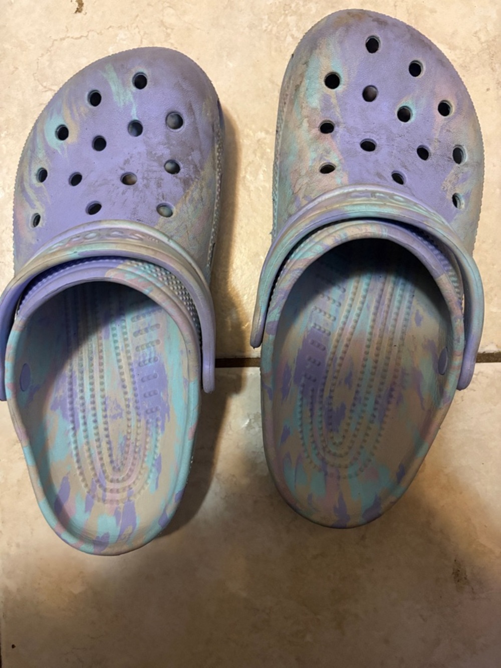 CROCS Kids Lavender & Teal Tie-Dye Clog Sandals
